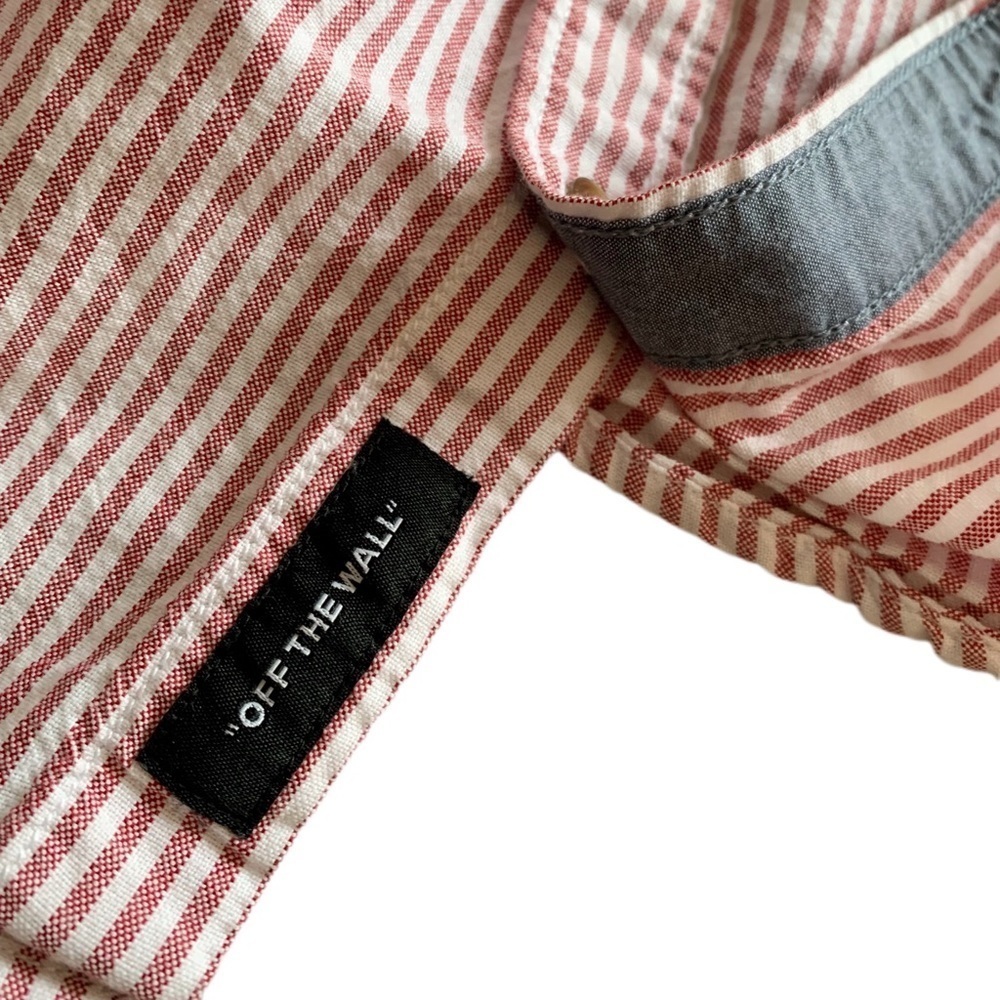 Vans Mens Classic Button Down Shirt Collared Stripe Coral White Short Sleeve - Picture 8 of 13